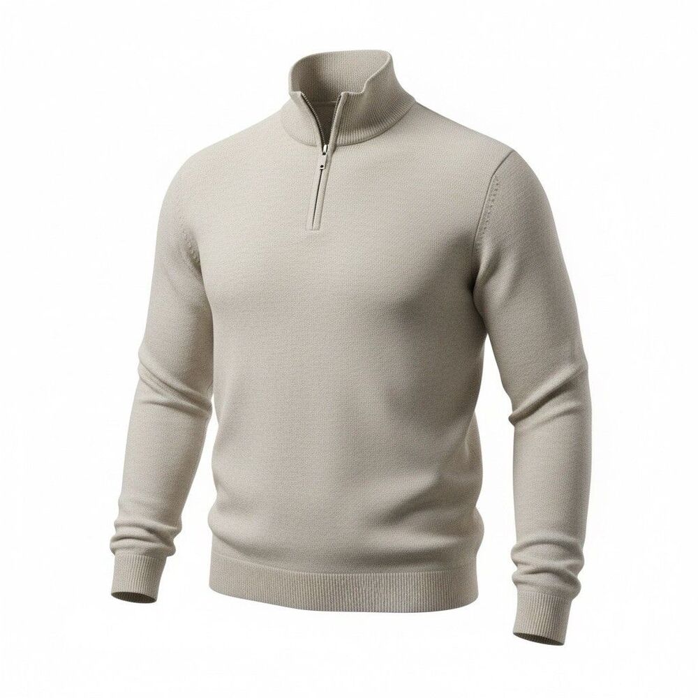 Banana Republic Merino Wool Sweater/Quarter Zip Men's Pullover Beige M *flaw*